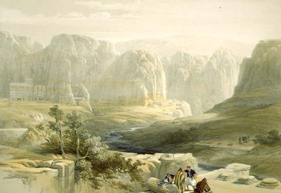 Petra kijkend naar het Zuiden, 9 maart 1839, plaat 106 uit Volume III van Het Heilige Land, gegraveerd door Louis Haghe (1806-85) uitgegeven 1849 door David after Roberts