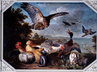 Vogels opgejaagd door een adelaar door David de Koninck