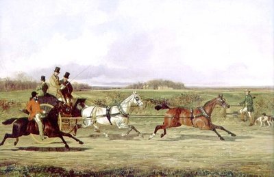 Een Jager die een Tandem Passeert met een Sportman bij een Hek door David of York Dalby