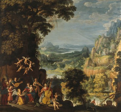 Landschap met de vlucht naar Egypte, c.1610-40 door David Teniers the Elder