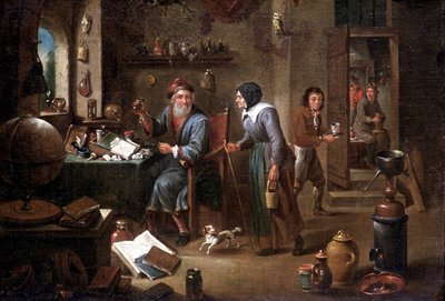 Het kantoor van de alchemist door David the Elder Teniers