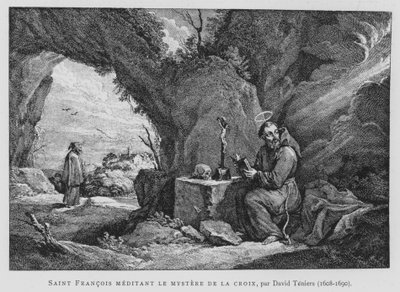 St Franciscus Mediterend over het Mysterie van het Kruis door David the Younger (after) Teniers