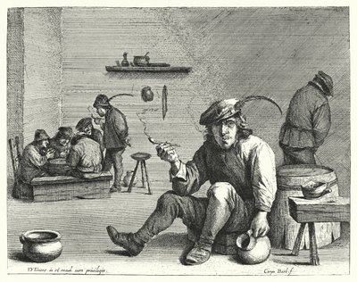 De roker (gravure) door David the Younger (after) Teniers