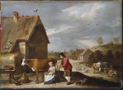 Een melkmeisje en een herder buiten een huisje, late jaren 1640 door David Teniers the Younger