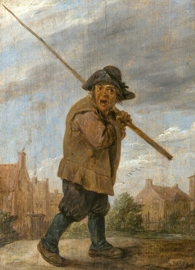 Een Boer die een Paal Draagt door David Teniers the Younger