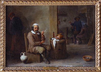 Een boer die rookt in een herberg door David Teniers the Younger