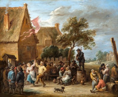 Een dorpsfeest bij een herberg door David Teniers the Younger