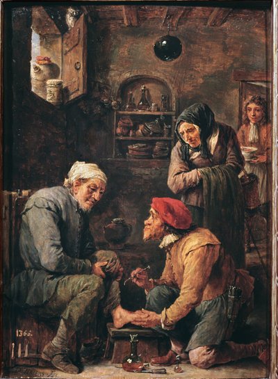 Een chirurgische operatie, een arts staat op het punt de voet van de patiënt te openen door David Teniers the Younger