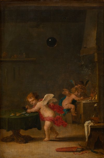 Amoretti in een Alchemistenwerkplaats, ca.1635-37 door David the Younger Teniers