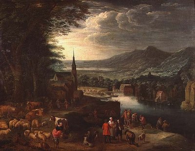 Een uitgestrekt berglandschap door David Teniers the Younger
