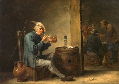 Boer die rookt in een interieur door David Teniers the Younger