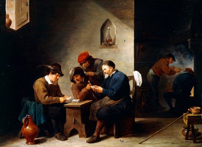 Boeren aan het kaarten in een huisje, ca. 1644-45 door David Teniers the Younger