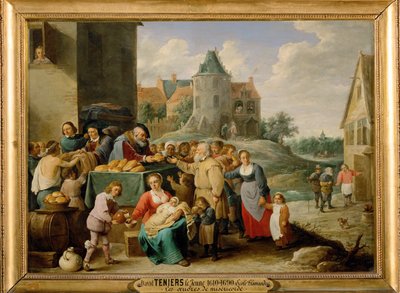 De zeven daden van barmhartigheid - Honger voeden ... door David the Younger Teniers