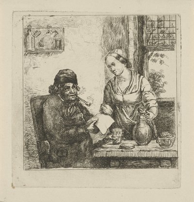 Interieur met man en vrouw door David van der Kellen