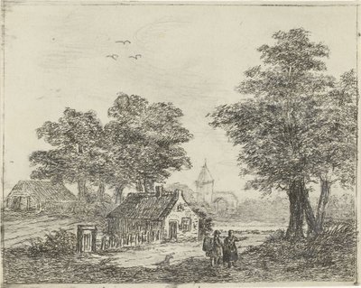 Landschap met wandelaars door David van der Kellen
