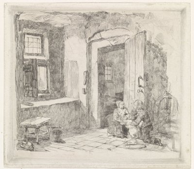Interieur met openstaande deur door David van der Kellen