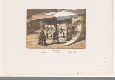 Schaakstukken, schrijfplank en drinkhoorn, 8e en 9e eeuw door David van der Kellen