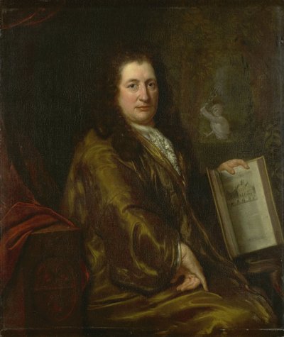 Portret van Caspar Commelin, boekverkoper, krantenuitgever en auteur van de officiële geschiedenis van Amsterdam 