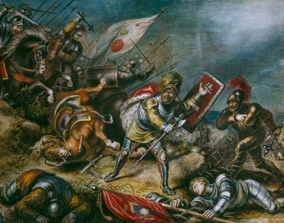 Een schilderij toont Richard III vechtend te voet op Bosworth Field door Dean Conger