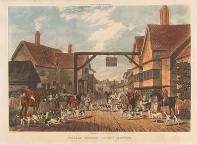 [Vossenjacht] set van vier: Hertfordshire. 1. (Whitewell nabij Welwyn) / Dorpslandschap - Hondenbijeenkomst door Dean Wolstenholme