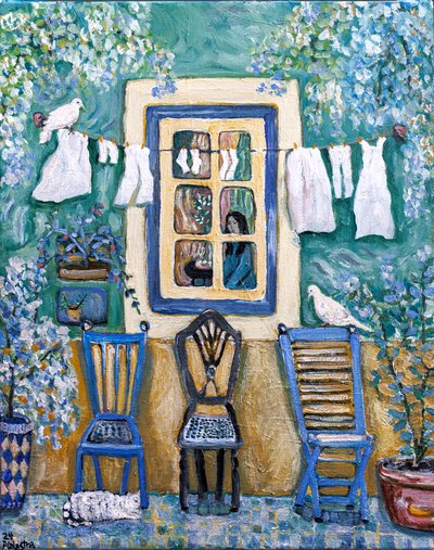 Oud raam, 2024 (acryl op doek) door Deborah Eve Alastra