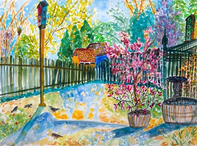 Lange schaduwen van de winter, 2023 (aquarel) door Deborah Eve Alastra