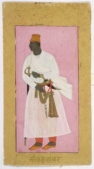 Portret van Malik Ambar, ingeschreven in Devanagari, 