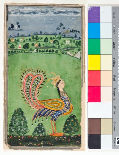Mythische pauw met een vrouwenhoofd door Deccani School