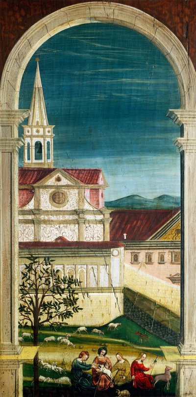 Perspectief geschilderd door Defendente Ferrari, op het achterste gedeelte van het 16e-eeuwse koor, Kerk van Sint Hiëronymus, Biella, Italië door Defendente Ferrari