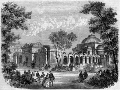 Boetekapel op het Louis XVI-plein in Parijs, gravure naar een tekening van Delannoy, in 