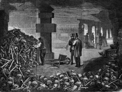 Parijs, uitzicht op het kruispunt van het memento in de catacomben (gravure) door Delannoy Delannoy
