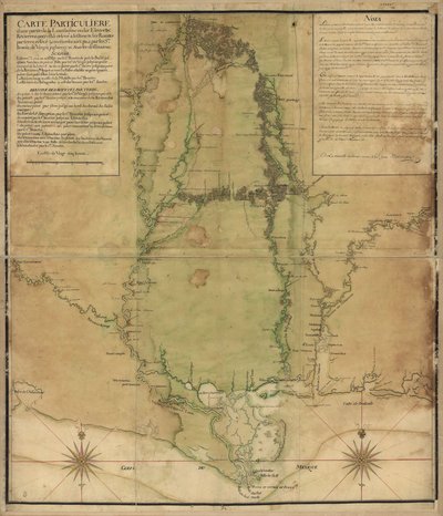 Bijzondere kaart van een deel van Louisiana waar de rivieren en stromen zijn geschat en de landroutes zijn gemeten in passen, door de heren Broutin, de Vergés, ingenieurs & Saucier tekenaar door Demarigny