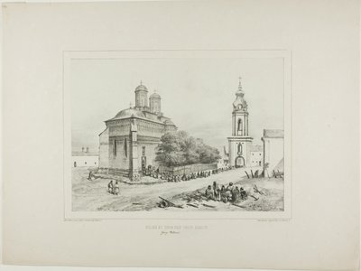 Kerk en toren van drie heiligen, Yassy, Modavia, 19 juli 1837 door Denis Auguste Marie Raffet