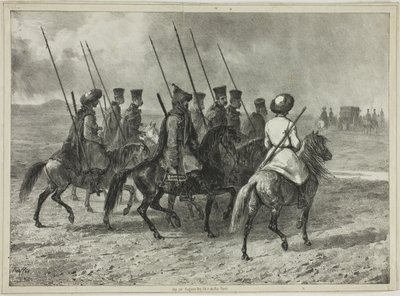 Kozakkenescorte naar de Grens van Koeban, Taman (Centraal Rusland), 11 oktober 1837 door Denis Auguste Marie Raffet