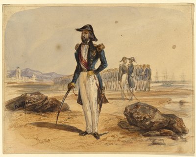 Generaal met troepen op achtergrond door Denis Auguste Marie Raffet