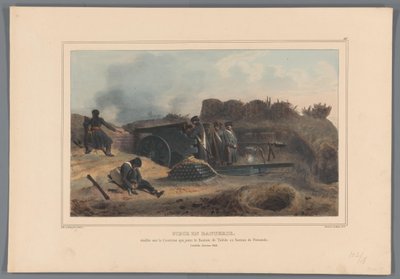 Geschut in actie, 1832 door Denis Auguste Marie Raffet