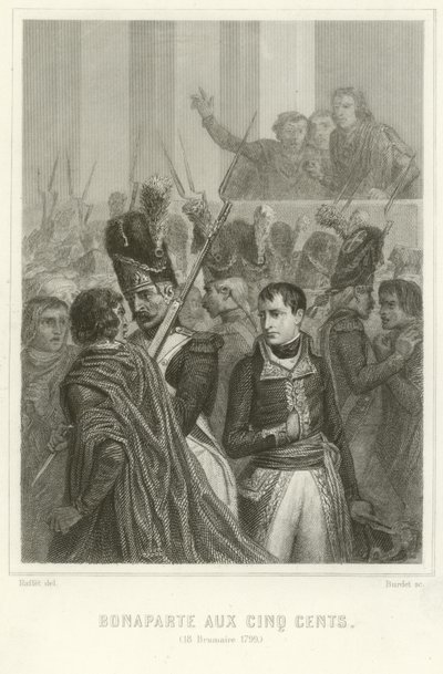 Napoleon Bonaparte omringd door leden van de Raad van Vijfhonderd door Denis Auguste Marie Raffet