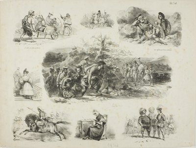 Schetsblad door Denis Auguste Marie Raffet