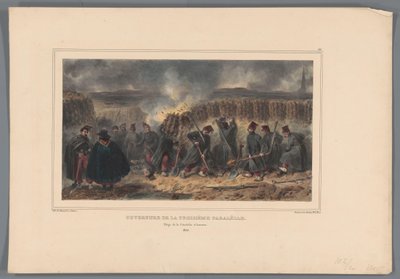 Soldaten graven een loopgraaf, 1832 door Denis Auguste Marie Raffet