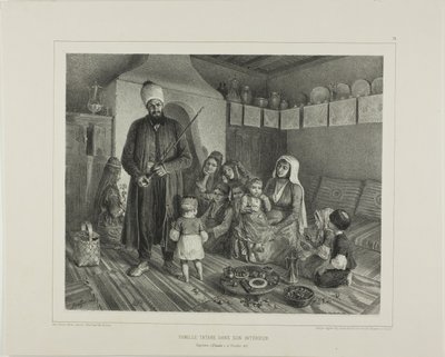 Tartaarse familie in hun huis, Kapskhor, Krim, 21 oktober 1837 door Denis Auguste Marie Raffet