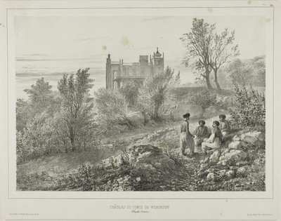 Het kasteel van graaf Woronzoff, Aloupka, de Krim, 12 augustus 1837 door Denis Auguste Marie Raffet