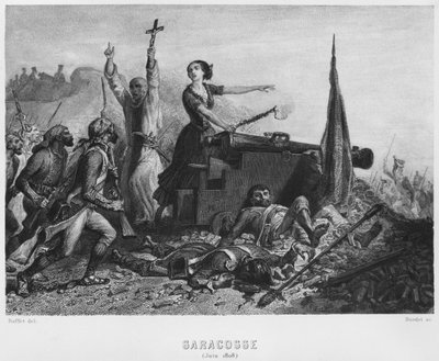 Het beleg van Zaragoza in juni 1808, gegraveerd door Augustin Burdet (b.1798) door Denis Auguste Marie Raffet