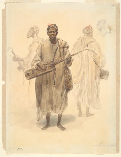 Een Moorse straatmuzikant in Tanger door Denis Auguste Marie Raffet