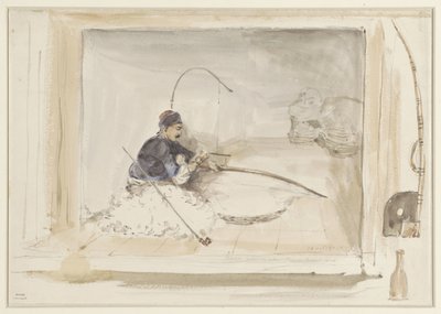 Zittende katoenwerker door Denis Auguste Marie Raffet