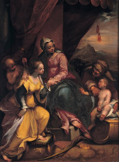 Het Mystieke Huwelijk van Sint Catharina, 1590 door Denis Calvaert