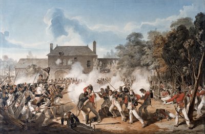 Verdediging van het Kasteel van Hougoumont door de flankcompagnie, Coldstream Guards 1815 door Denis Dighton