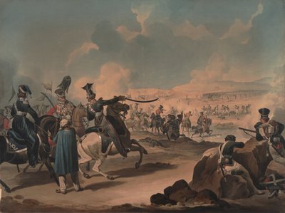 Russische cavalerie die Franse infanterie aanvalt bij Borodino, ca. 1813 door Denis Dighton