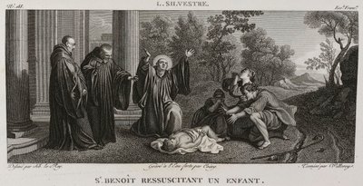 Denis-Sébastien Leroy, Antoine-Claude-François Villerey et Coiny - Saint Benoît reanimeert een kind, naar Louis de Silvestre - 1802-1815 door Denis Sebastien Leroy