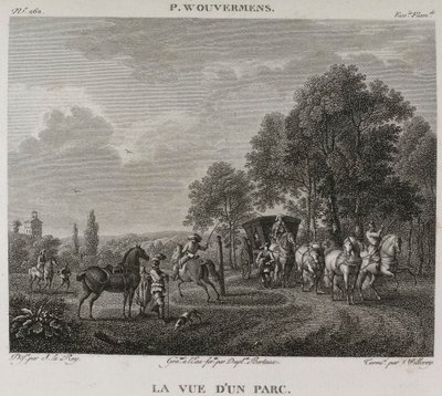 Denis-Sébastien Leroy, Antoine-Claude-François Villerey en Jean Duplessis-Bertaux - Gezicht op een park, naar Wouwerman - 1802-1815 door Denis Sebastien Leroy