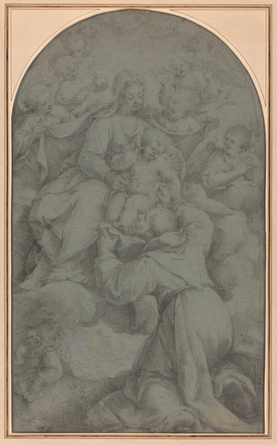 Sint Franciscus van Assisi die de Maagd en het Kind aanbidt door Denys Calvaert